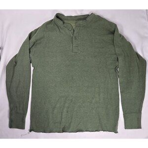 LL. Bean Green Long Sleeve Henley Shirt Mens‎ Size Medium Cotton Blend Casual